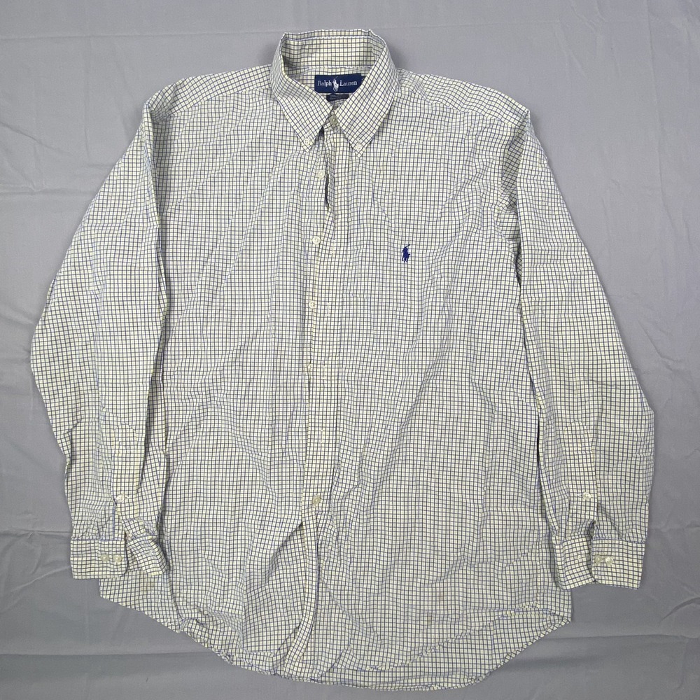 Ralph Lauren Yarmouth Dress Shirt Mens 16.5 Multicolor Plaid Cotton Pleated